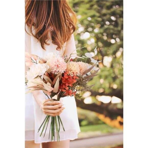 2  Artificial Flowers Bouquet for Silk Flower Arrangements (Champagne) - Picture 7 of 7